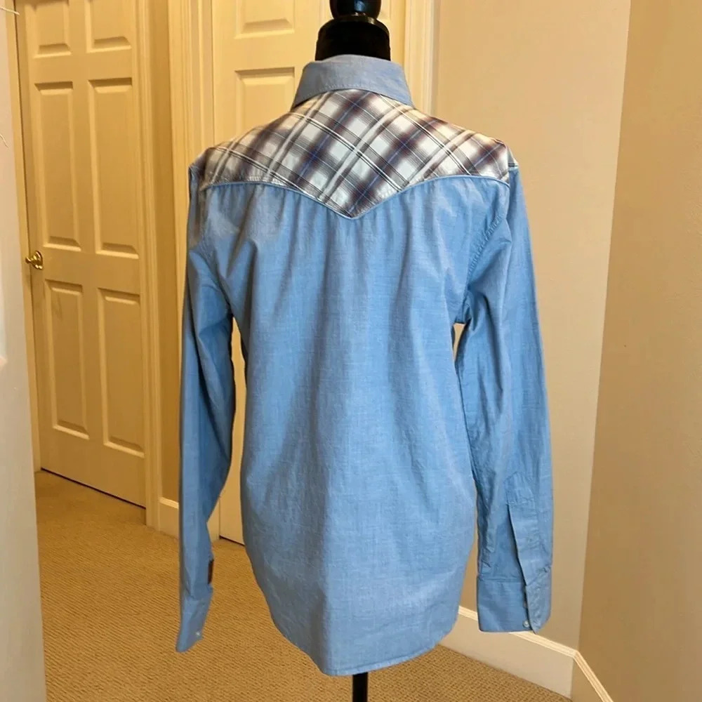7 For All Mankind Shirt Western‎ Chambray Plaid - Picture 5 of 10